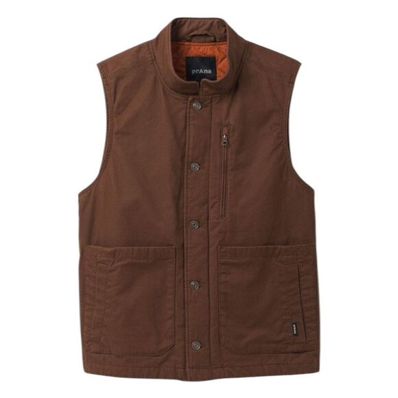 Prana x PrimaLof Trembly Insulated Vest Stout Brown Cotton Canvas Button Front X - Picture 1 of 12